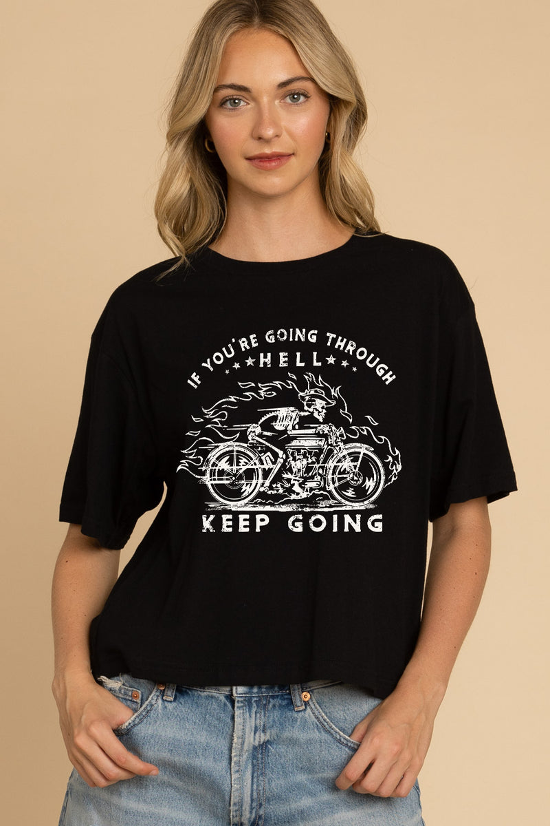 Keep Going Skeleton Biker Graphic Tee